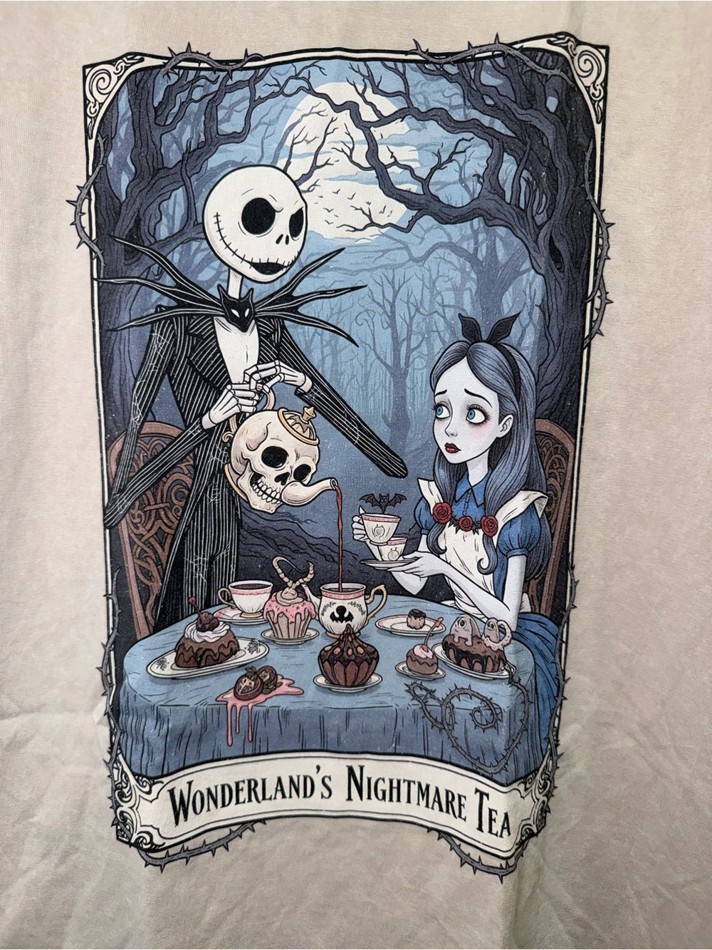 Wonderland's Nightmare Tea Graphic Tee - Blue & Cream